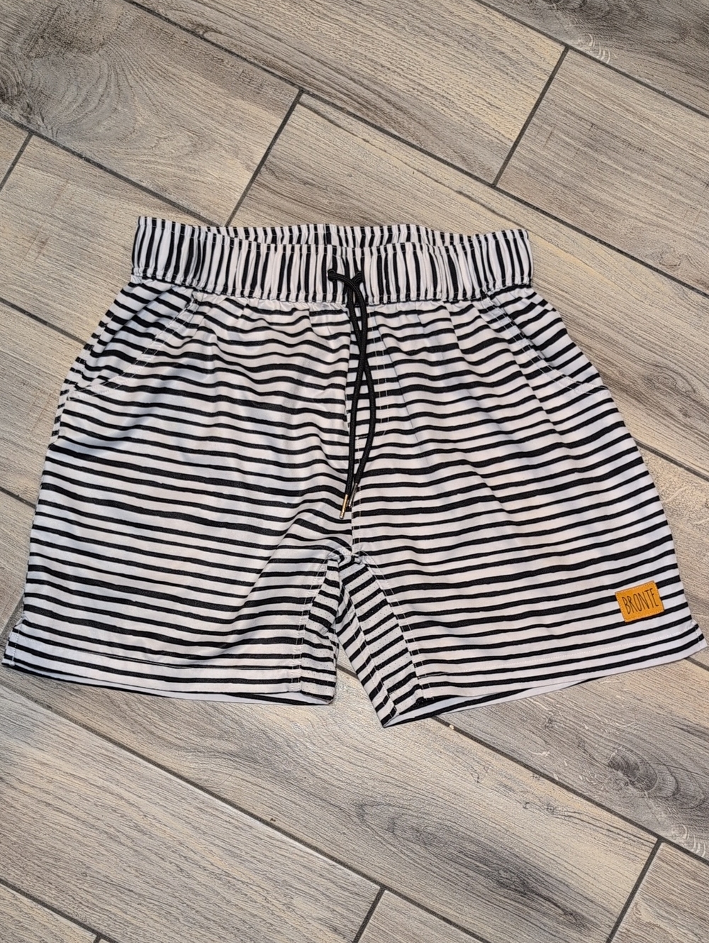 Bronte Men’s Black & White Striped Cabana Preppy Swim Shorts